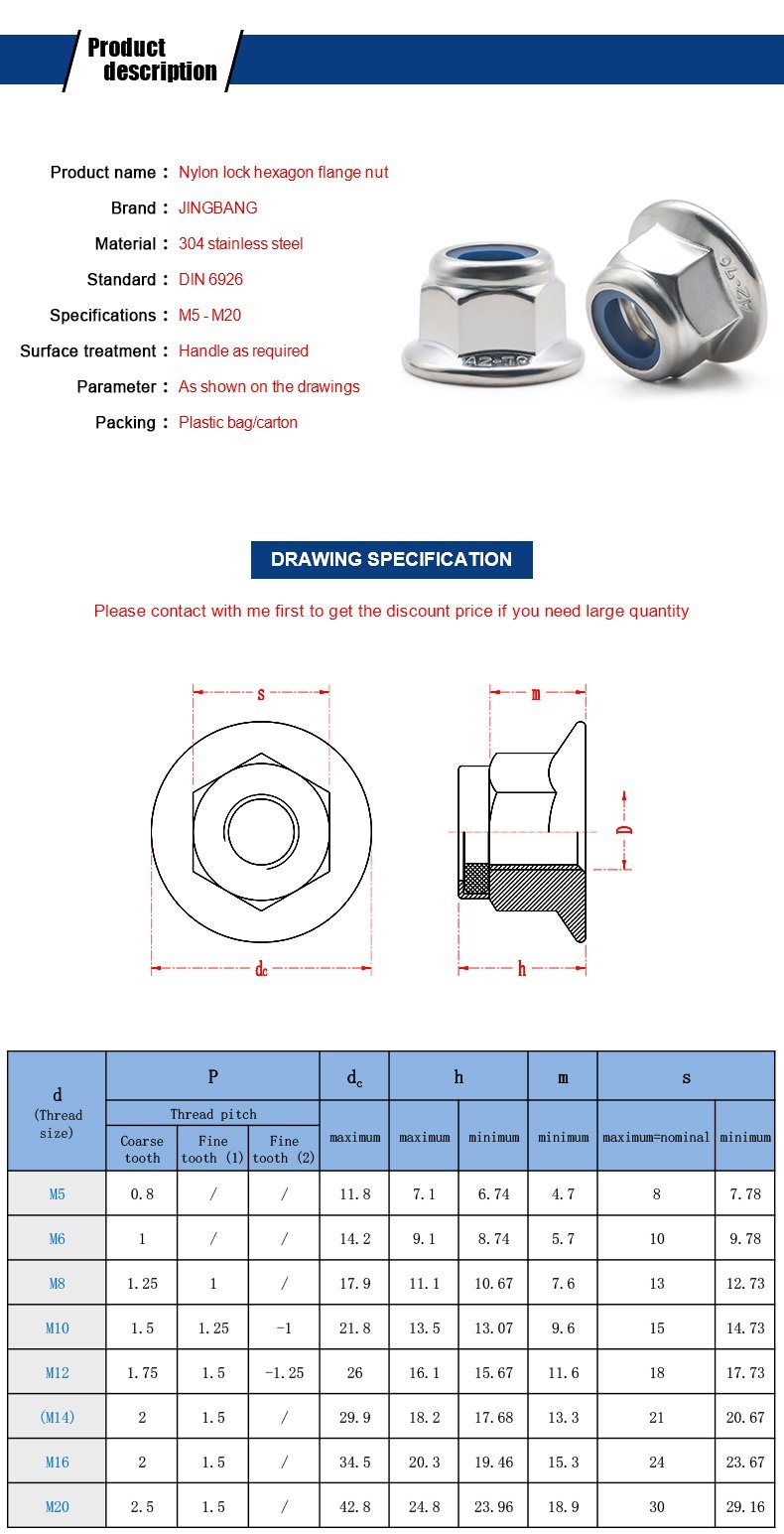 A4-70 Stainless Steel HEX Flange Nylon Lock Nuts